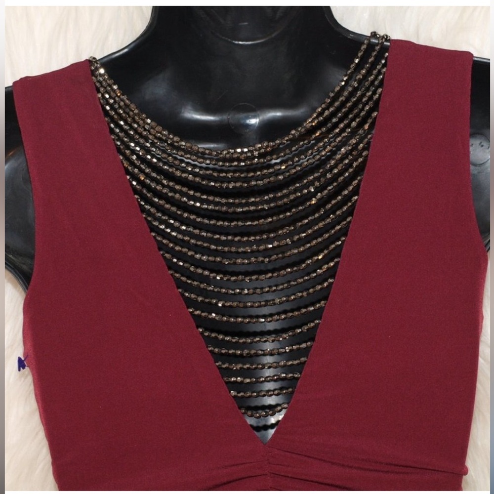 I.N. SAN FRANCISCO Sleeveless Maroon Ruched mini bodycon dress. Size XS.